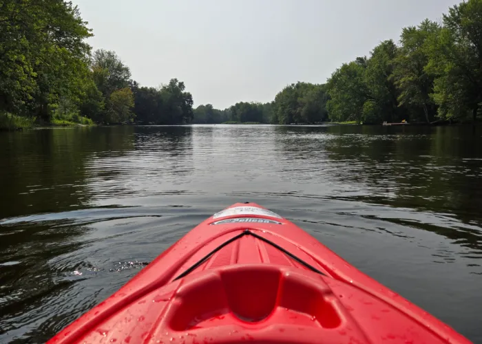 the front a kayak on the river